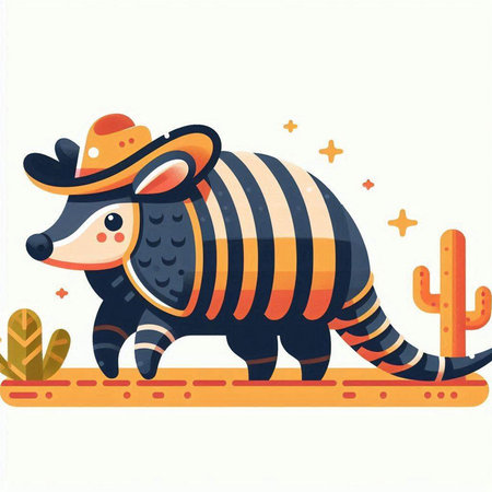 Cute cartoon armadillo with cowboy hat. Vector illustration.のイラスト素材