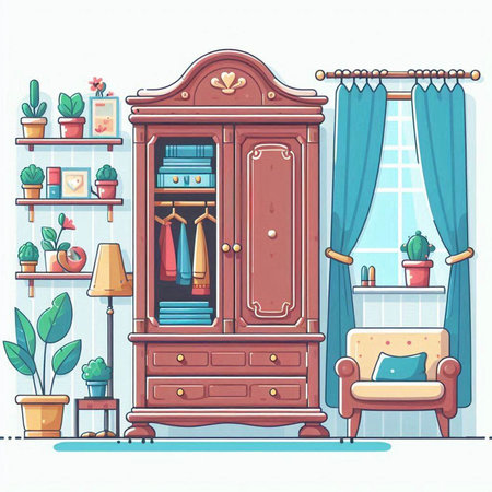 Furniture and interior design in cartoon style. Vector illustration.のイラスト素材