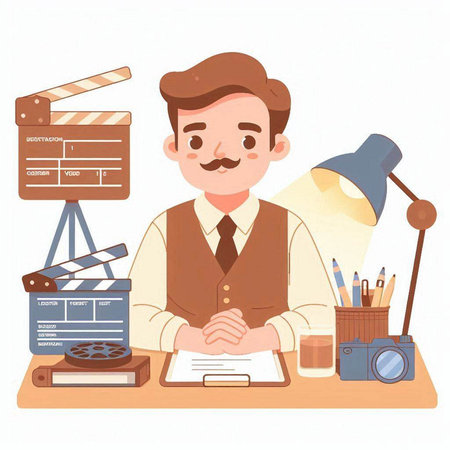 Cinema director at work. Vector illustration in cartoon style.のイラスト素材