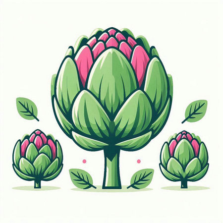 Artichoke flower in cartoon style. Vector illustration isolated on white background.のイラスト素材
