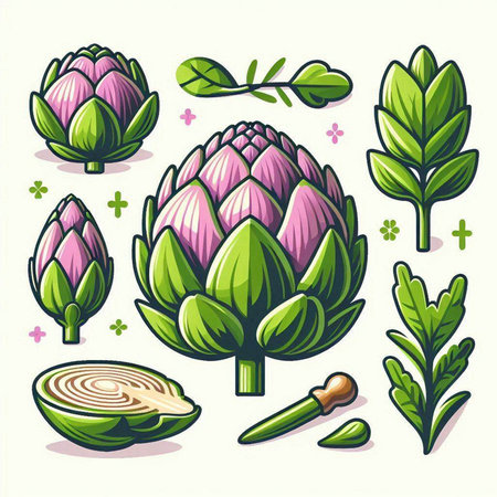Artichoke icons set. Collection of artichoke vector illustrationのイラスト素材