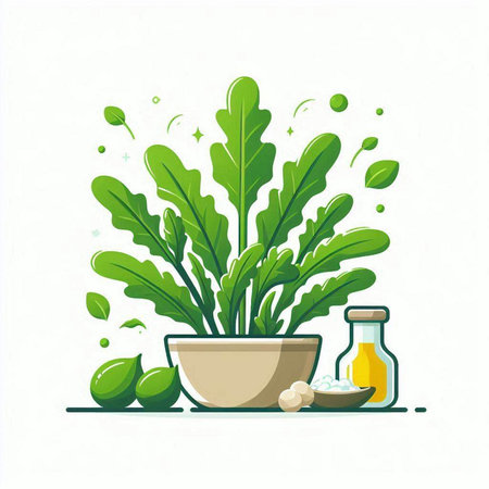 Green houseplant in a pot with herbs and spices. Vector illustration.のイラスト素材