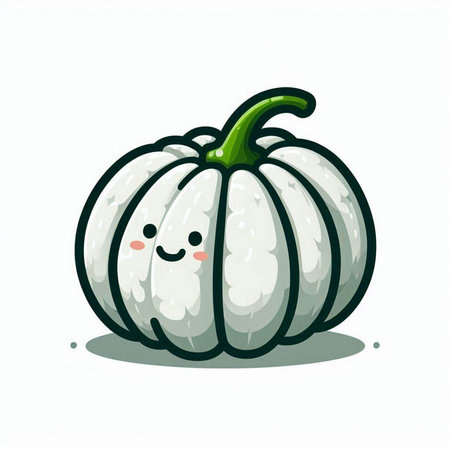 Cute cartoon white pumpkin isolated on white background. Vector illustration.のイラスト素材