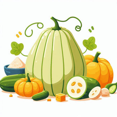 Illustration of pumpkin and other vegetables on a white background - vectorのイラスト素材