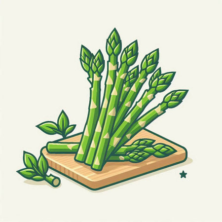 Bunch of green asparagus on a cutting board. Vector illustration.のイラスト素材