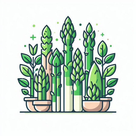 Bunch of asparagus in a pot. Vector illustration.のイラスト素材