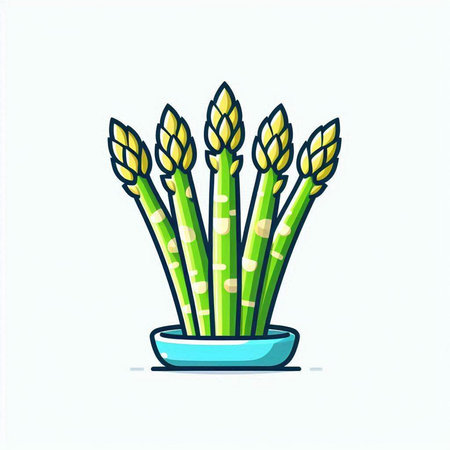 Green asparagus in pot. Vegetarian food. Vector illustrationのイラスト素材