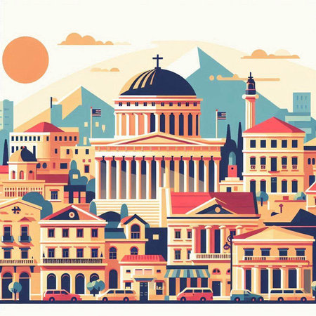 Cityscape of the old town. Vector illustration in retro style.のイラスト素材