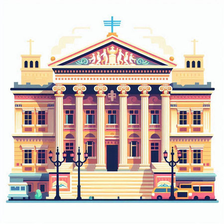 Old building in the style of flat design. Vector illustration in flat style.のイラスト素材