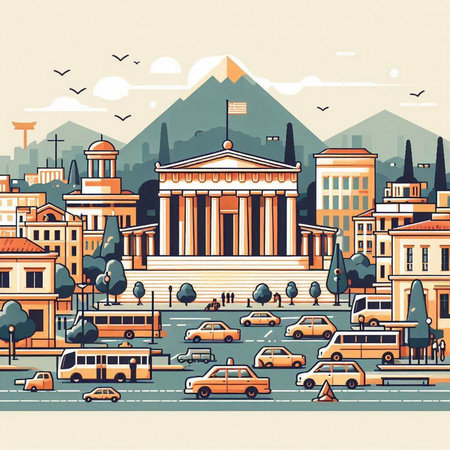 Cityscape of Athens, Greece. Vector illustration in retro style.のイラスト素材