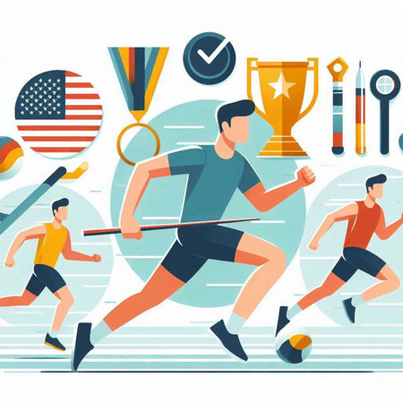 Soccer player. Flat vector illustration of football player with ball and trophyのイラスト素材