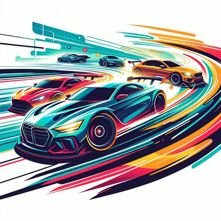 Sport car racing on the road with motion blur, vector illustration.のイラスト素材
