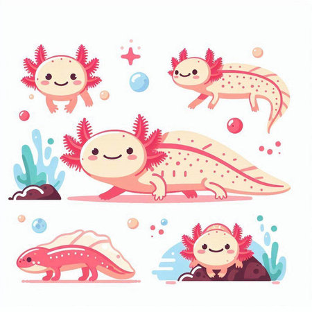 Set of cute cartoon animals. Vector illustration in a flat style.のイラスト素材