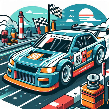 Race car on the road. Vector illustration in a cartoon style.のイラスト素材
