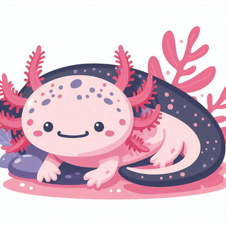 Vector illustration of a cute cartoon catfish with pink seaweed.のイラスト素材