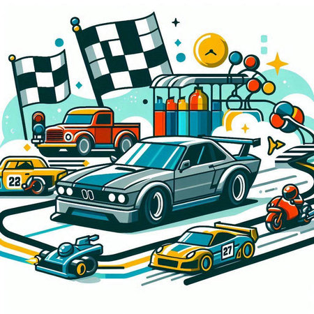 Vector illustration of a car racing on the road. Car race.のイラスト素材