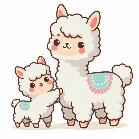 Llama and alpaca family. Cute cartoon vector illustration.のイラスト素材