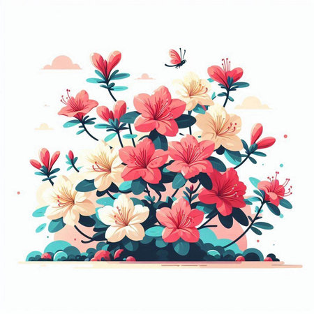 Flower background with rhododendrons. Vector illustration.のイラスト素材