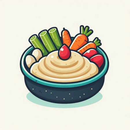 Illustration of a bowl of hummus with carrots and celeryのイラスト素材