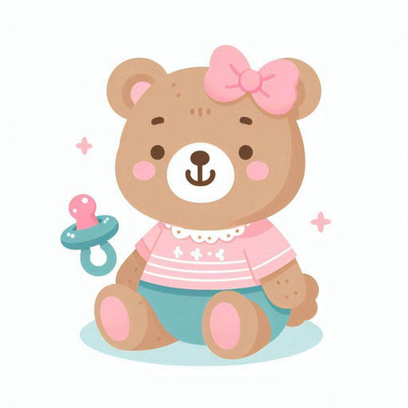 Cute teddy bear with a pacifier. Vector illustration.のイラスト素材