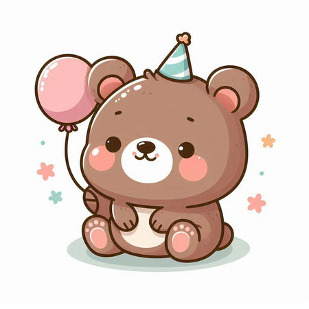 Cute cartoon teddy bear with party hat. Vector illustration.のイラスト素材