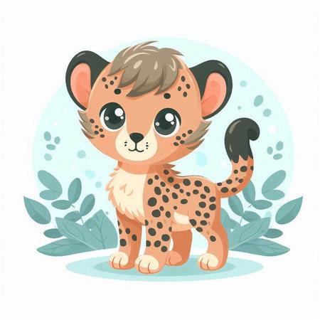 Cute cartoon cheetah. Vector illustration in flat style.のイラスト素材