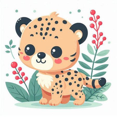 Cute cartoon baby leopard. Vector illustration on white background.のイラスト素材