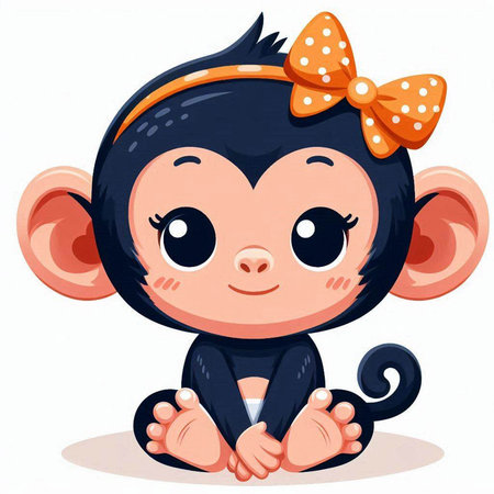 Cute little monkey sitting on white background. Vector cartoon illustration.のイラスト素材