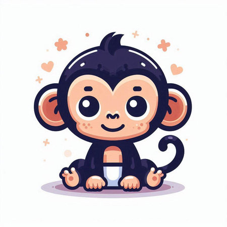 Cute little monkey sitting on the floor. Vector cartoon illustration.のイラスト素材