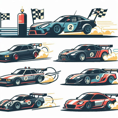 Set of racing cars. Vector illustration in retro style. Eps 10のイラスト素材