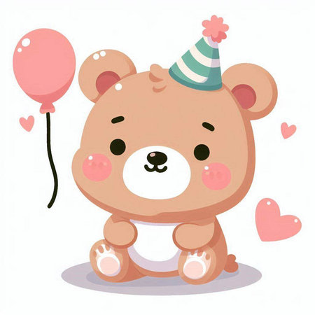 Cute teddy bear with balloons and hearts. Vector illustration.のイラスト素材