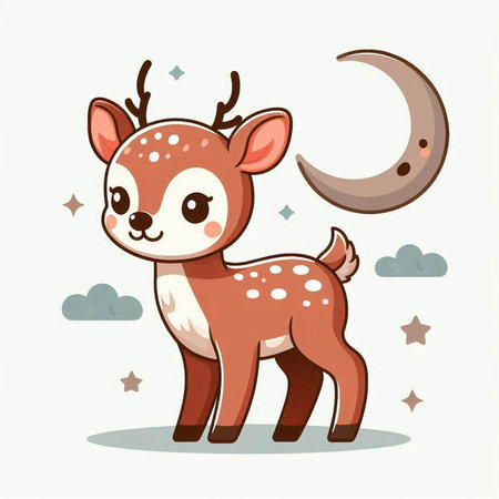 Cute deer with moon and stars. Vector illustration in cartoon style.のイラスト素材