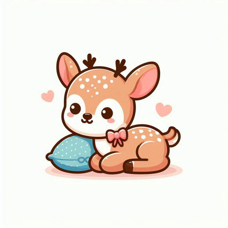 Cute little deer with pillow. Vector illustration in cartoon style.のイラスト素材