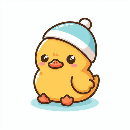 Cute baby chick in a hat and scarf. Vector illustration.のイラスト素材