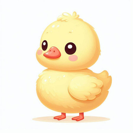 Cute cartoon yellow duckling isolated on white background. Vector illustration.のイラスト素材