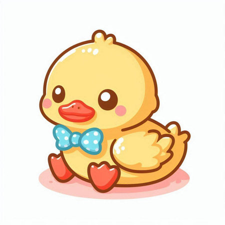 Cute little yellow duckling with bow tie. Vector illustration.のイラスト素材
