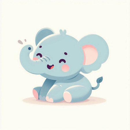 Cute cartoon elephant sitting on the ground. Vector illustration of a baby elephant.のイラスト素材