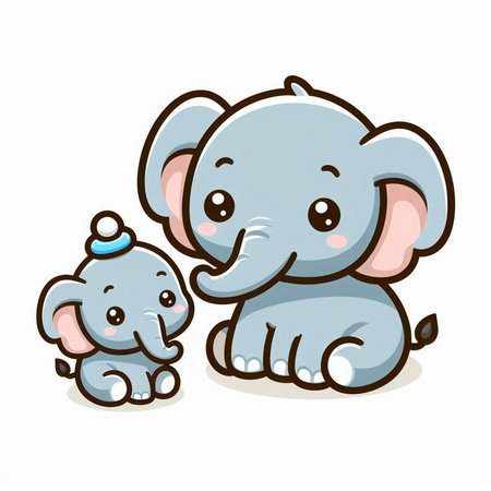 Cute baby elephant and baby elephant on white background. Vector illustration.のイラスト素材