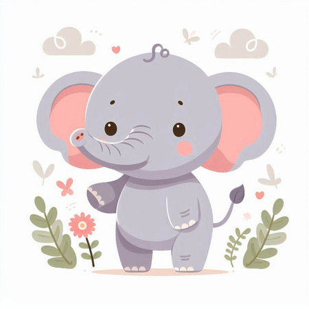 Cute cartoon elephant. Vector illustration of a cute baby elephant.のイラスト素材