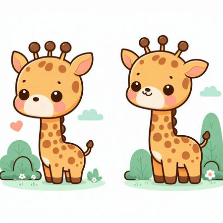 Cute giraffe cartoon on white background. Vector Illustration.のイラスト素材