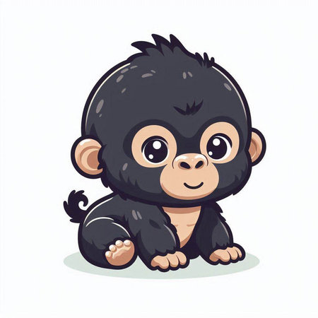 Cute monkey isolated on white background. Vector illustration. Cartoon style.のイラスト素材