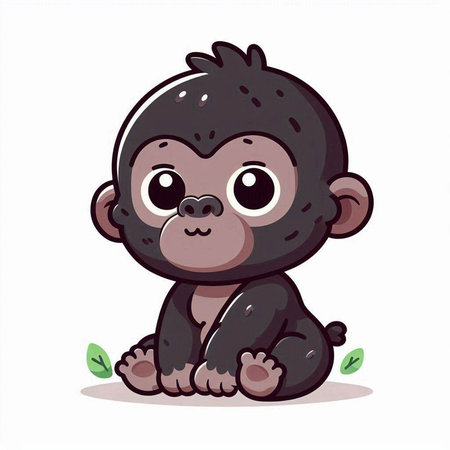 Cute baby gorilla sitting on the ground. Vector illustration isolated on white background.のイラスト素材