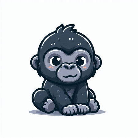 Cute cartoon gorilla sitting on the floor. Vector illustration isolated on white background.のイラスト素材