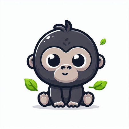 Cute baby monkey with leaves isolated on white background. Vector illustration.のイラスト素材