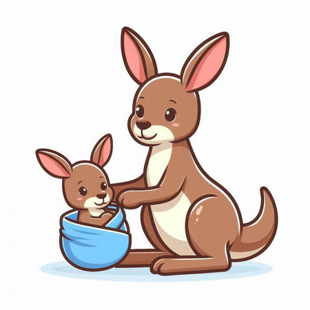 Cute cartoon kangaroo with her baby. Vector illustration.のイラスト素材