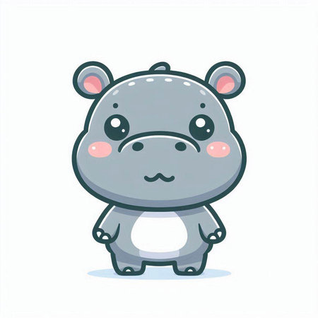 Cute cartoon hippo. Vector illustration isolated on white background.のイラスト素材