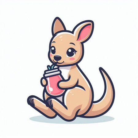 Kangaroo with a jar of smoothie, vector illustration.のイラスト素材