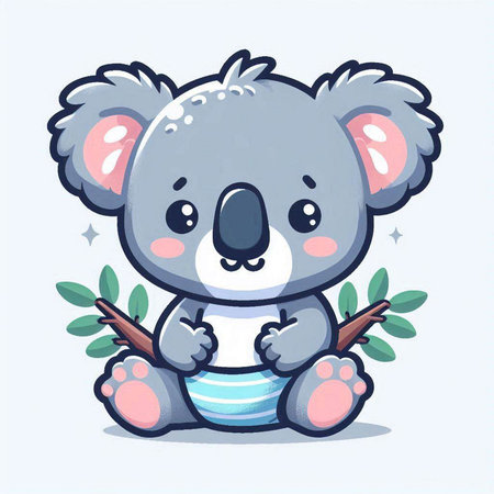 Cute koala sitting on a branch with leaves. Vector illustration.のイラスト素材
