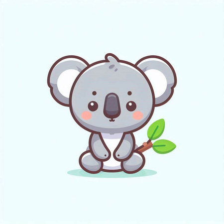 Cute koala holding a leaf. Vector illustration in cartoon style.のイラスト素材
