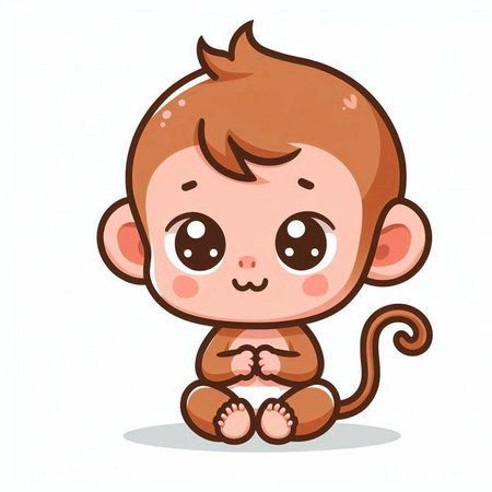 Cute baby monkey sitting on the floor. Vector illustration. Cartoon style.のイラスト素材